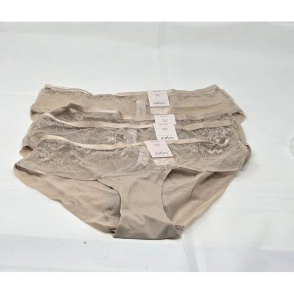 Auden Bikini Panties taupe SOLID FRONT LACE BACK & SIDES Lot of 4 size XS - Picture 1 of 5